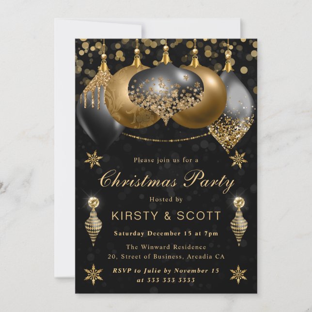 Invitation Parties scintillant noire et or Baubles fête de No (Devant)