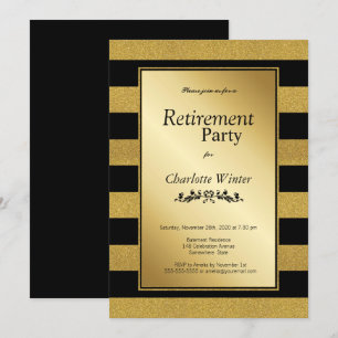 Invitation Parties scintillant noire et or Partie de retraite