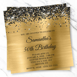Invitation Parties scintillant Noire Gold Regarder métallique