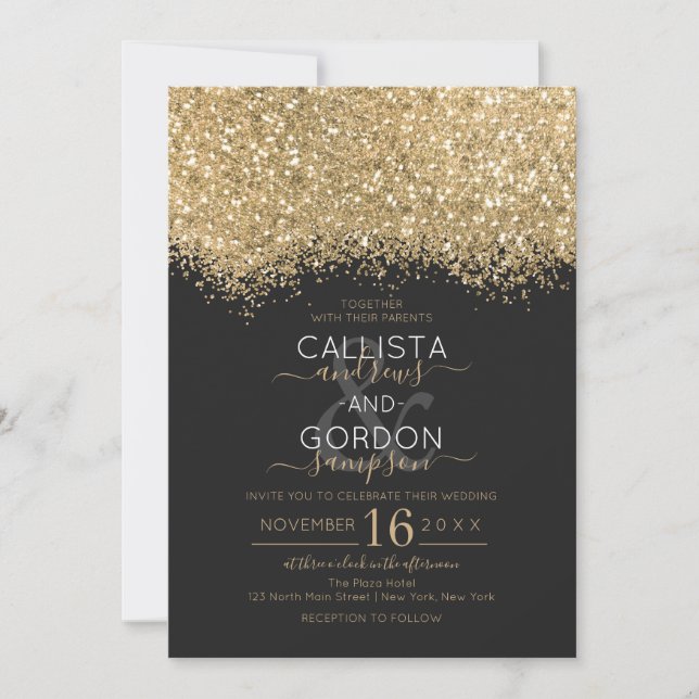 Invitation Parties scintillant Noire Luxe Moderne  Noir Confe (Devant)