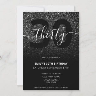 Invitation Parties scintillant noire moderne élégant 30e anni