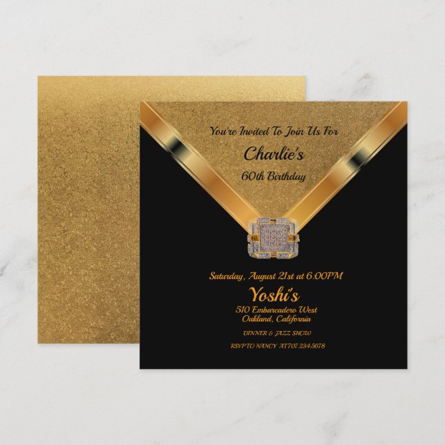 Invitation Parties scintillant Noire, Or 60e Anniversaire Inv (Devant / Derrière)