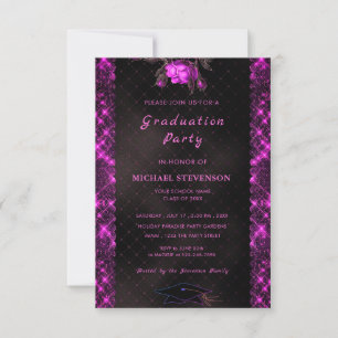 Invitation Parties scintillant noire rose QR Code Graduation 