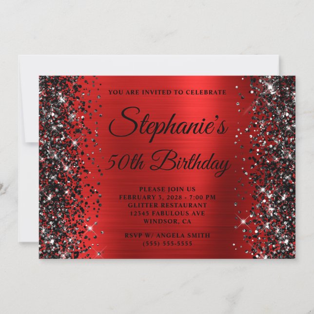 Invitation Parties scintillant noire Rouge fantaisie Monogram (Devant)