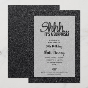Invitation Parties scintillant noire SURPRISE Anniversaire