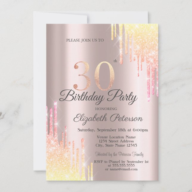 Invitation Parties scintillant Ombre 30e fête d'anniversaire (Devant)
