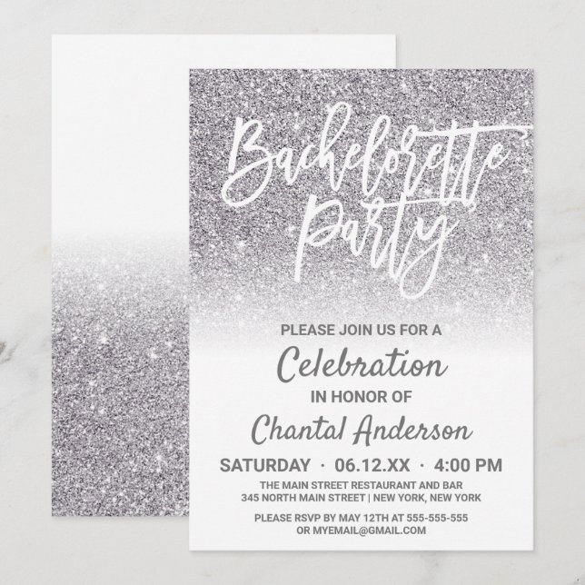Invitation Parties scintillant Ombre Bachelorette en argent b (Devant / Derrière)