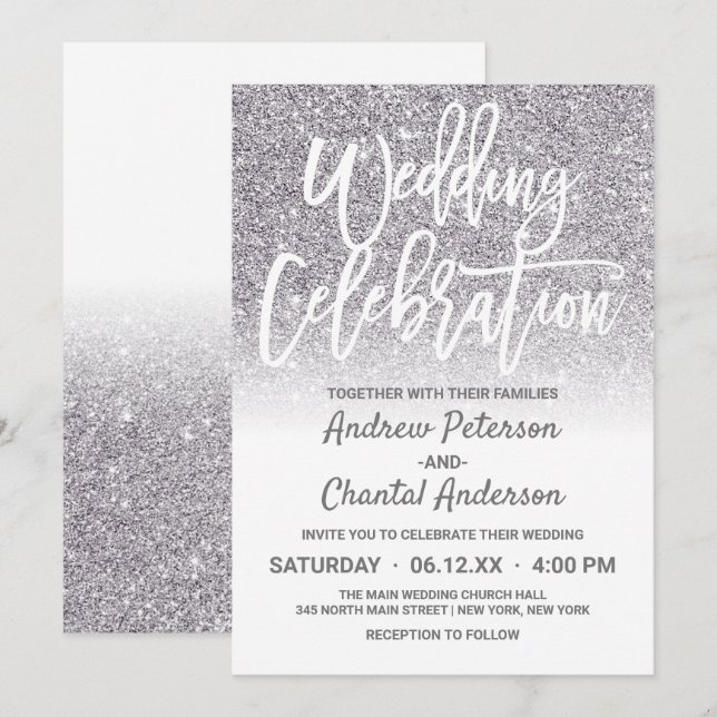 Invitation Parties scintillant ombre chic White Silver Faux M (Devant / Derrière)