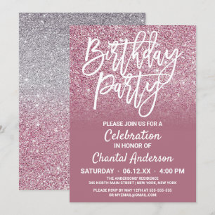 Invitation Parties scintillant Ombre de Cassis Pink Silver Fa