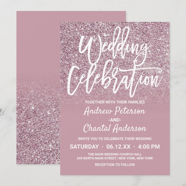 Invitation Parties scintillant Ombre de Dusty Rose Gold Pink (Devant / Derrière)