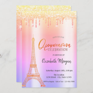 Invitation Parties scintillant Ombre, Tour Eiffel Quinceañera