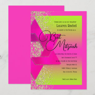 Invitation Parties scintillant or bat mitzvah Pink Green Ombr