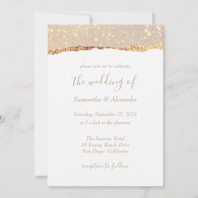 Invitation Parties scintillant or blanc Mariage Glam (Devant)