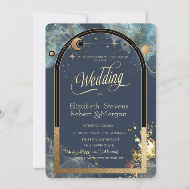 Invitation Parties scintillant or céleste Sun Moon Gold (Devant)
