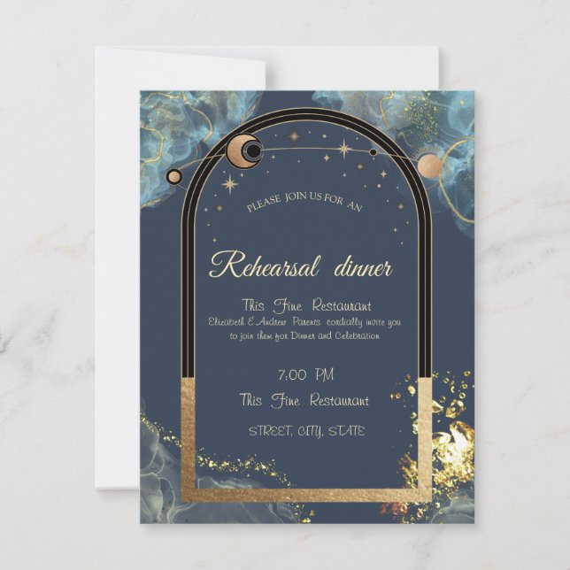Invitation Parties scintillant or céleste Sun Moon Gold (Devant)