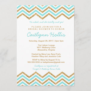 Invitation Parties scintillant or Chevron Bébé, nuptiale ou