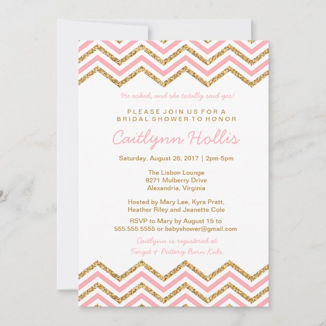 Invitation Parties scintillant or Chevron | Bébé, nuptiale ou (Devant)
