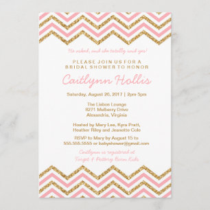 Invitation Parties scintillant or Chevron   Bébé, nuptiale ou
