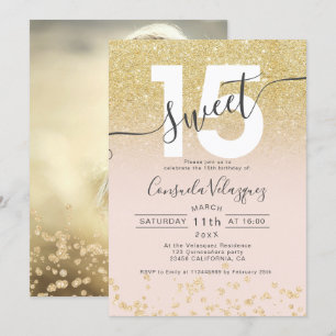 Invitation Parties scintillant or chic ombre blush Quinceaner