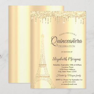 Invitation Parties scintillant Or Chic Tour Eiffel, Drives Qu