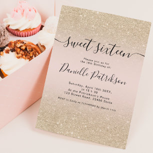 Invitation parties scintillant or clair scintille rose ombre 