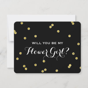 Invitation Parties scintillant or Confetti Noir Fleur fille