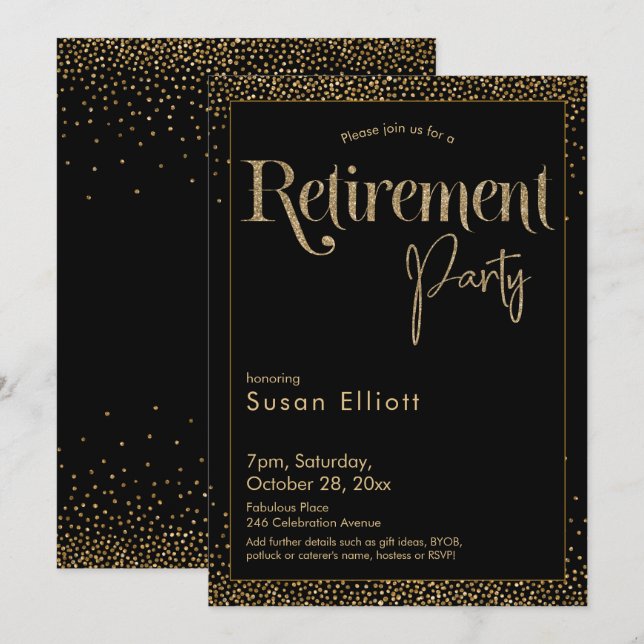 Invitation Parties scintillant or de la partie de retraite su (Devant / Derrière)