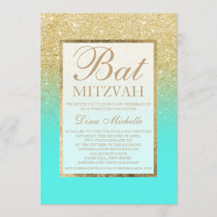 Invitation Parties scintillant or élégant aqua turquoise chic