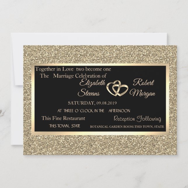 Invitation Parties scintillant or élégant, Mariage de cadre (Devant)