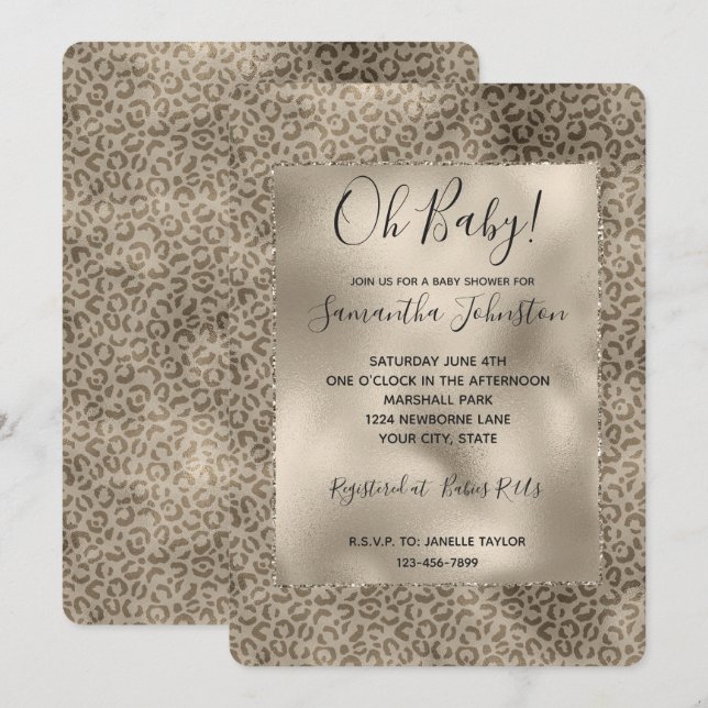 Invitation Parties scintillant or Empreinte de léopard Brown (Devant / Derrière)