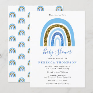 Invitation Parties scintillant or et bleu joli Baby shower ar