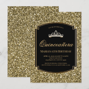 Invitation Parties scintillant or et noir Quinceañera Invitat