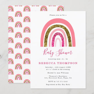 Invitation Parties scintillant or et rose jolie Baby shower a