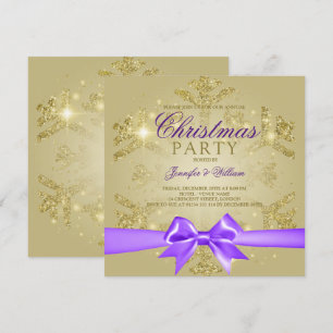 Invitation Parties scintillant or et ruban pourpre Fête de