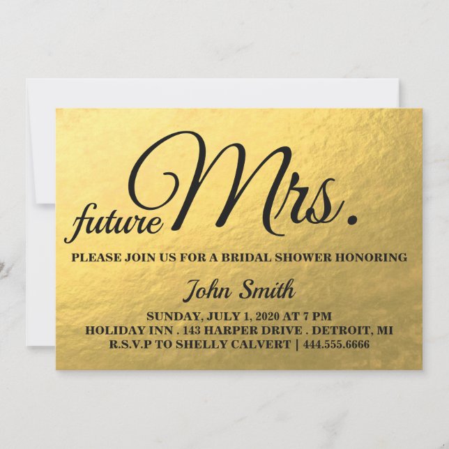 Invitation Parties scintillant or Fête des mariées future Mme (Devant)