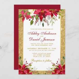 Invitation Parties scintillant or Mariage de vacances Rouge F