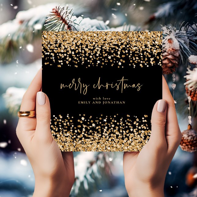 Invitation Parties scintillant or moderne Joyeux Noël Noir (Créateur téléchargé)