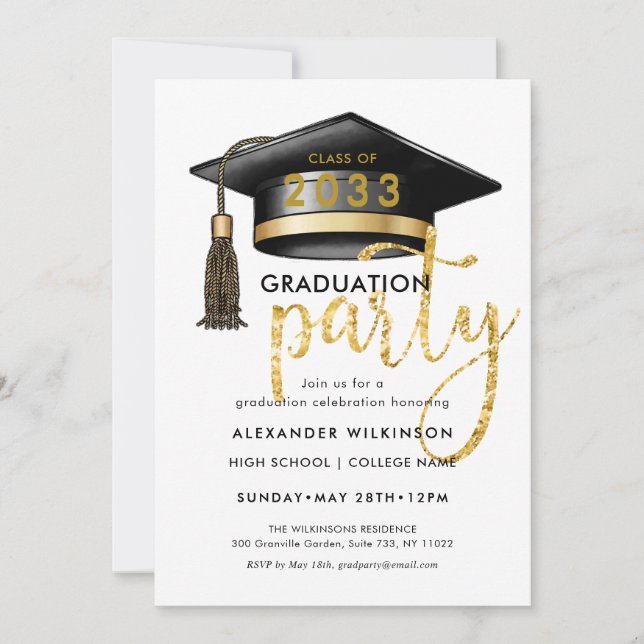Invitation Parties scintillant Or moderne Script Simple GRAD  (Devant)