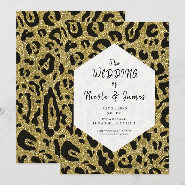 Invitation Parties scintillant or noir Cheetah Leopard Chic M (Devant / Derrière)