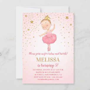 Invitation Parties scintillant or rose Ballerina Fille Anni
