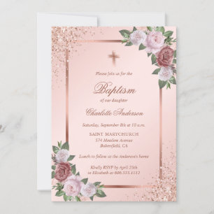 Invitation Parties scintillant or rose Blush rose Floral Girl