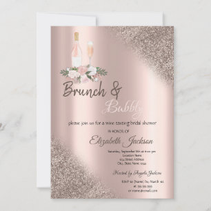 Invitation Parties scintillant or rose Bokeh Brunch et Bubbly