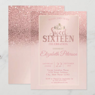 Invitation Parties scintillant or rose Bokeh Ombre, Tiara Swe