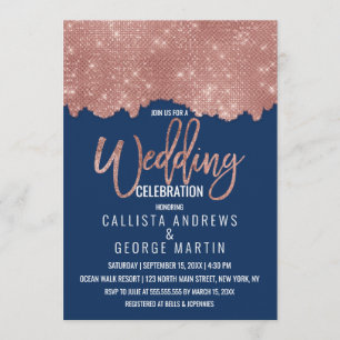 Invitation Parties scintillant or Rose de Glam Marine couleu