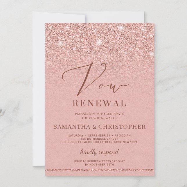 Invitation Parties scintillant or rose Faux élégant chic Vow  (Devant)