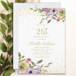 Invitation Parties scintillant or rose jaune floral 21e anniv