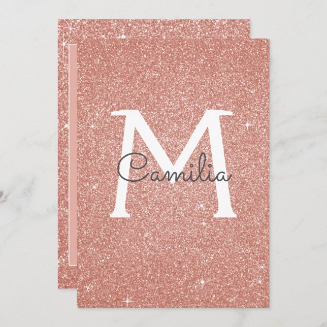 Invitation Parties scintillant or rose Monogram Sparkle Quinc (Devant / Derrière)