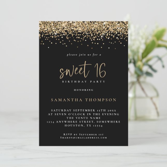 Invitation Parties scintillant Or tendance Sweet 16 Anniversa (Debout devant)