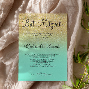 Invitation Parties scintillant or turquoise ombre Bat mitzvah