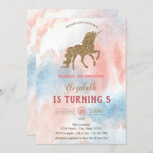 Invitation Parties scintillant or Unicorne, Aquarelle